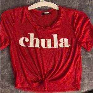 Red graphic crop top